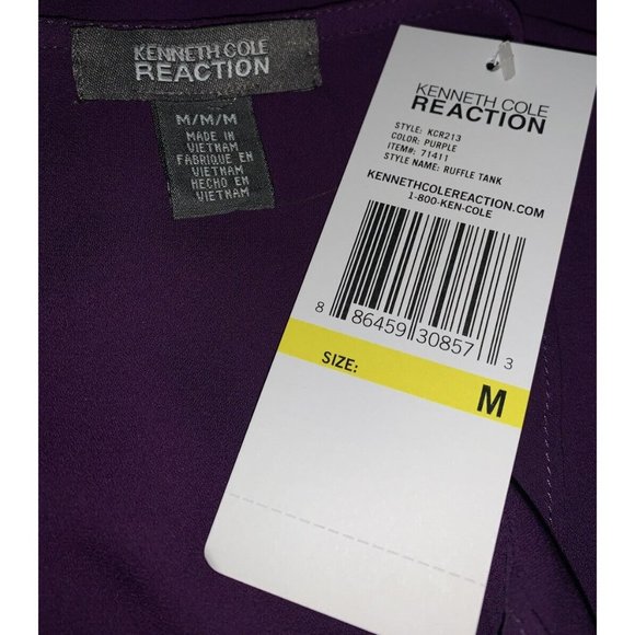 NWT Kenneth Cole Reaction Sz MEDIUM Purple Ruffle Tank Button Front Top Blouse - Picture 7 of 9